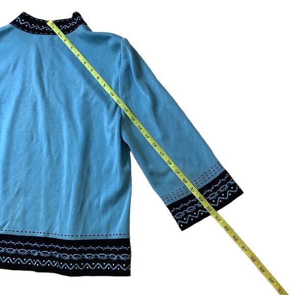 Ming Wang Womens Knit Open Front 3/4 Sleeve Blazer Jacket Blue Size PM - Picture 9 of 13